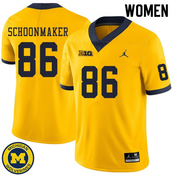 Women's Michigan Wolverines #86 Luke Schoonmaker Yellow Player Jersey